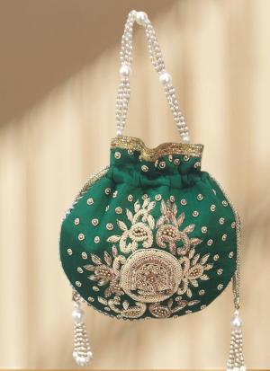 Emerald Elegance Pearl Embroidered Potli