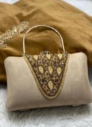 Beige Handwork Zari Clutch