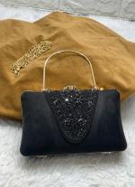 Black Handwork Zari Clutch