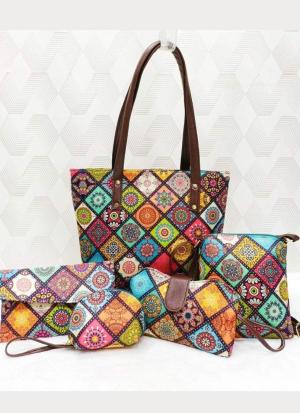 Multicolor  Ikkat 5 Piece Hand Bag