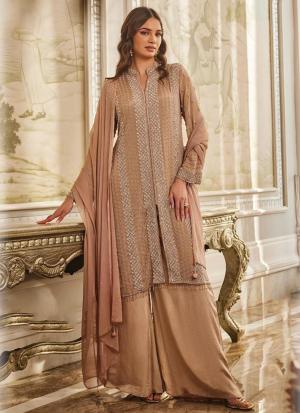 Beige & Gold Embroidered Tunic Set