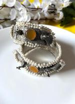 Silver Pearl Bracelets with Amber Stone