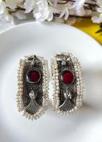 Silver Pearl Bracelets with Red Gemstone