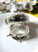 Silver Pearl Bracelets with Black Gemstone