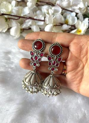 Jhumka Earrings with Red Stones