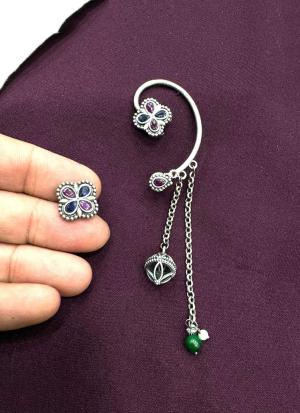 Floral Ear Cuff & Matching Ring with Gemstone Accents