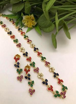 Floral Multicolor Gemstone & Gold Necklace Set