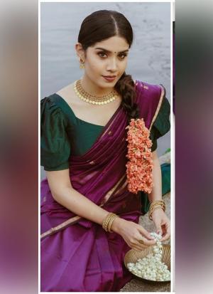 Purple Silk Cotton Saree with Contrast Pallu