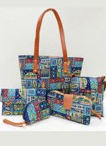 Blue Ikkat 5 Piece Hand Bag
