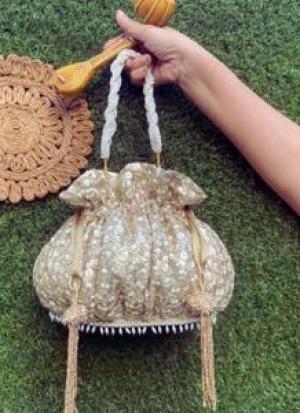 Beige And Golden Potli