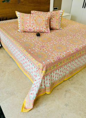 Pink And Yellow Floral Bed Sheet