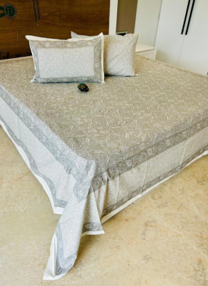 White And Grey Floral Bed Sheet