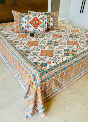 Orange And White Floral Bed Sheet