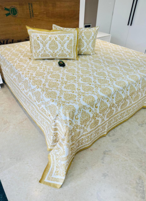 White And Gold Floral Bed Sheet