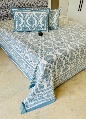 White And Light Blue Floral Bed Sheet