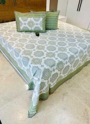 Light Blue And Green Floral Bed Sheet