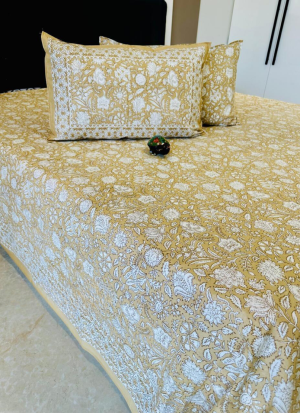Golden Yellow Floral Bed Sheet