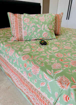 Green Floral Bed Sheet