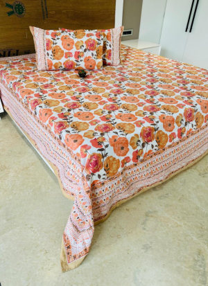 Orange And Yellow Floral Bed Sheet