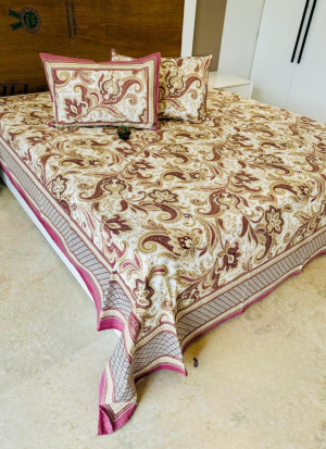 Cream Floral Bed Sheet