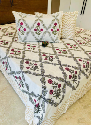 White And Pink Floral Bed Sheet