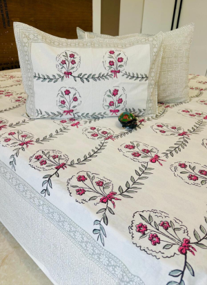 White And Pink Floral Bed Sheet