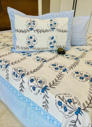 Blue And White Floral Bed Sheet